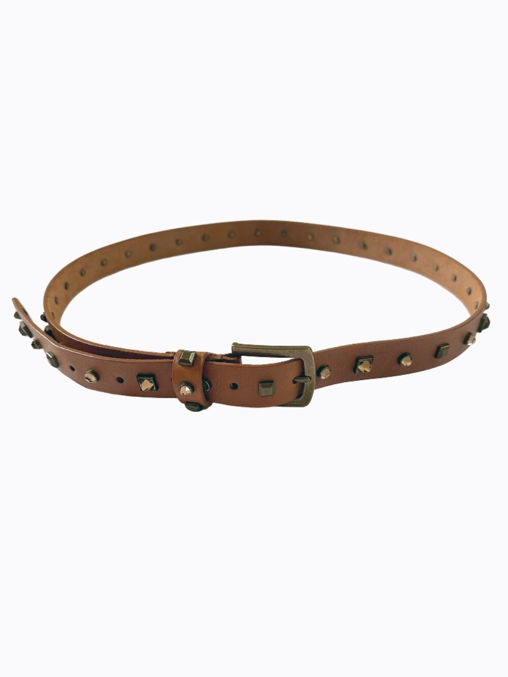 J.Crew Studded Crystal Leather Belt Brown M Western Cowgirl Whimsigoth Boho FA13 - Picture 2 of 9